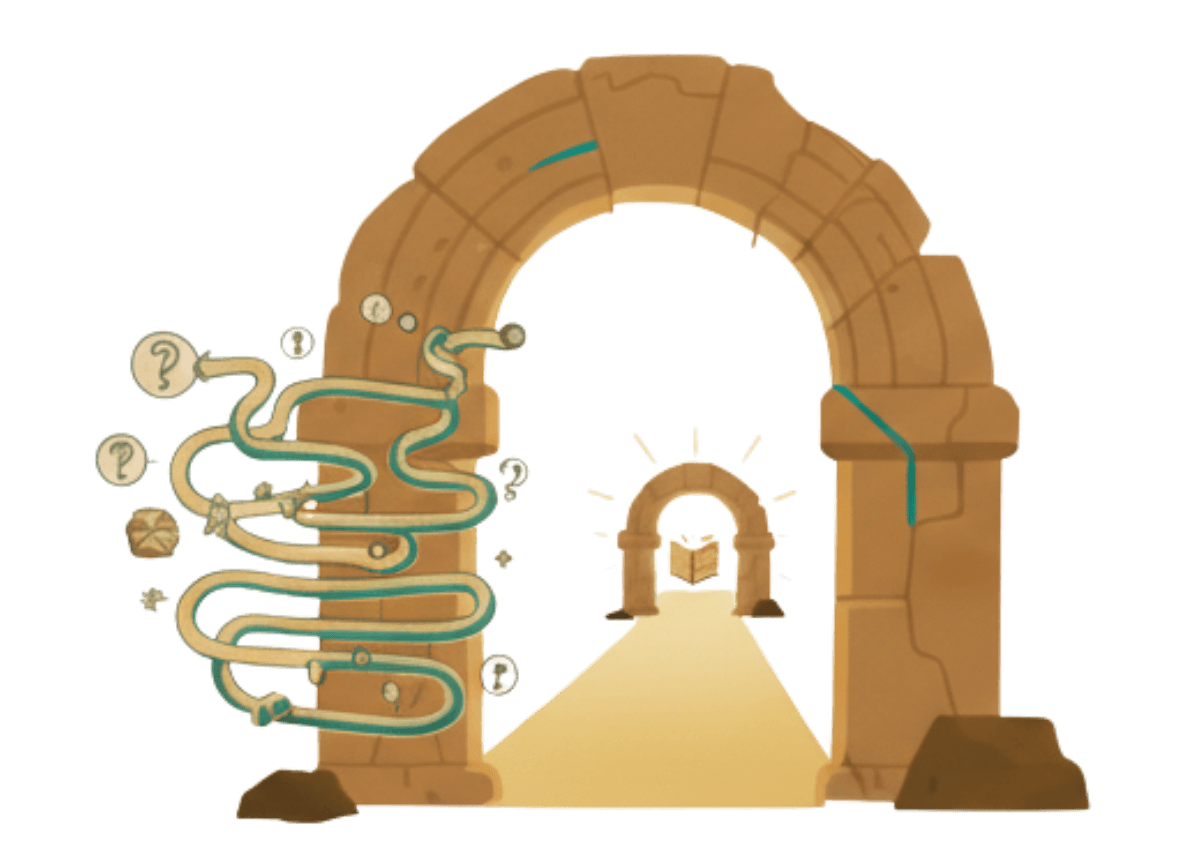 Stone Gate illustration showing the path from confusion to clarity